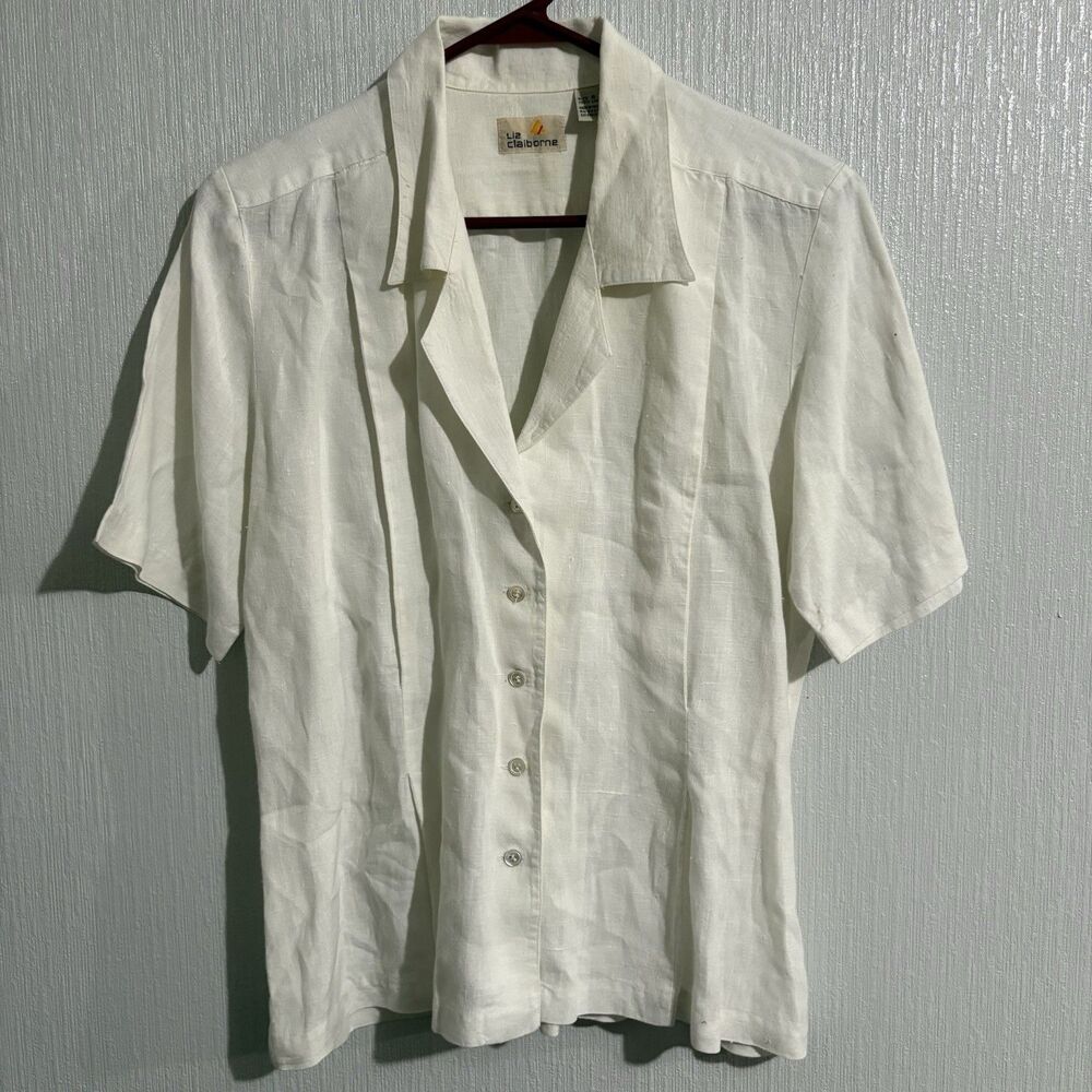 Vintage Liz Claiborne 100% Linen Short Sleeve White Button Down Women’s 6